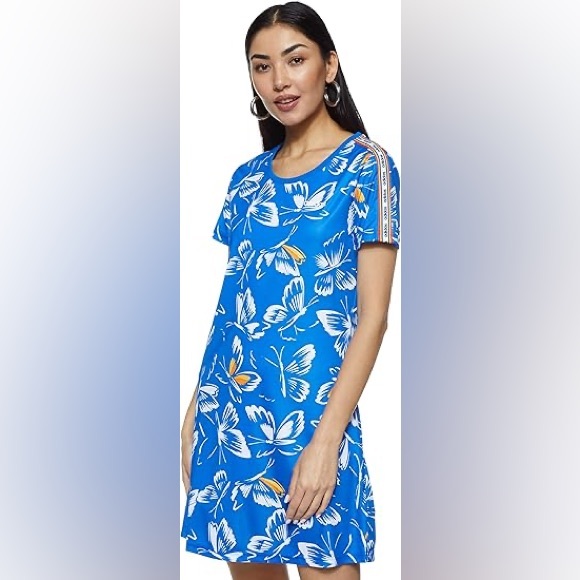 Adidas Blue Butterfly Tropical Dress Womens S Rainbow Athleisure Sporty Tennis - Picture 2 of 13